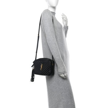 SAINT LAURENT Calfskin Matelasse Monogram Lou Camera Bag Black