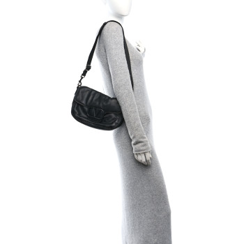 VALENTINO GARAVANI Nappa VLogo Leather Shoulder Bag Black