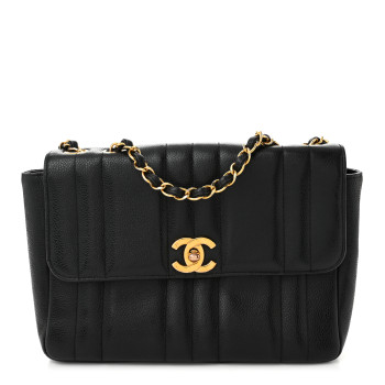 CHANEL Caviar Vertical Quilted Small Single Flap Black