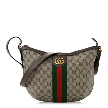 GUCCI GG Supreme Monogram Web Small Ophidia Half Moon Hobo Brown
