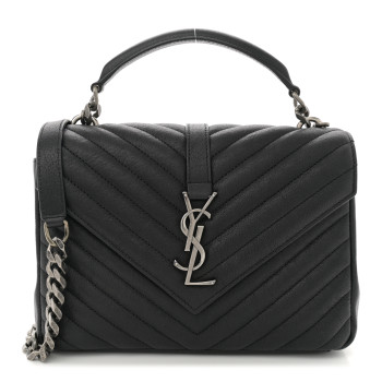 SAINT LAURENT Sheepskin Matelasse Chevron Monogram Medium College Bag Black