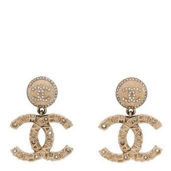 CHANEL Crystal CC Drop Logo Earrings Gold