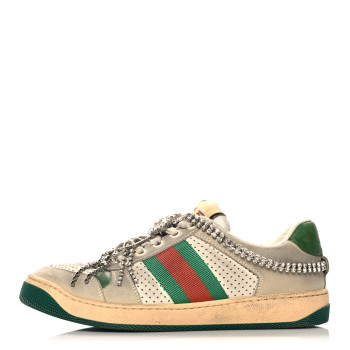 GUCCI Nubuck Calfskin Web Removable Crystals Womens Screener Sneakers 36 Dusty Milk New Mystic White