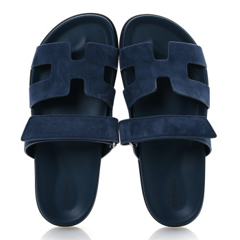 HERMES Suede Goatskin Womens Chypre Sandals 40.5 Bleu Celeste