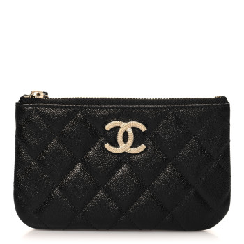 CHANEL Caviar Quilted Studded CC Small Cosmetic Case Black