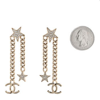 CHANEL Crystal CC Star Chain Drop Earrings Gold