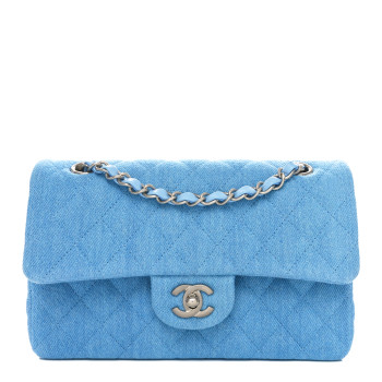 CHANEL Denim Quilted Small Double Flap Blue
