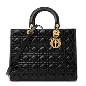 CHRISTIAN DIOR Patent Cannage Large Lady Dior Black