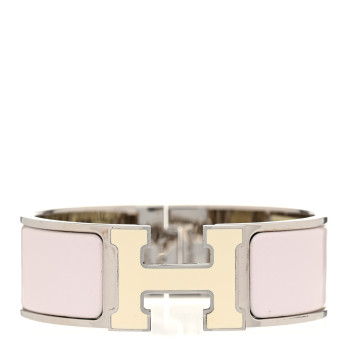 HERMES Enamel Wide Clic Clac H Bracelet PM Rose Nymph White