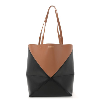 LOEWE Shiny Calfskin Medium Puzzle Fold Tote Warm Desert Black