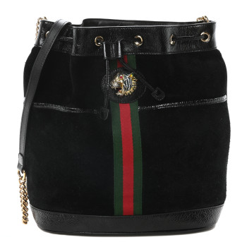 GUCCI Suede Patent Web Medium Rajah Bucket Bag Black