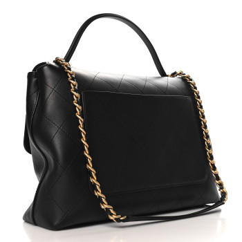 CHANEL Calfskin Stitched Maxi Flap Top Handle Black
