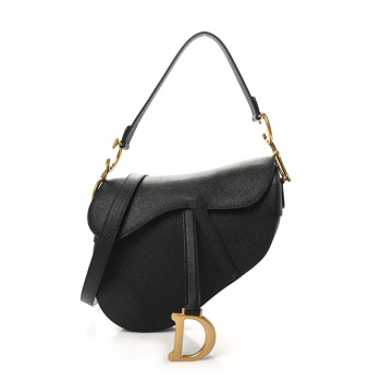 CHRISTIAN DIOR Grained Calfskin Saddle Bag With Strap Black