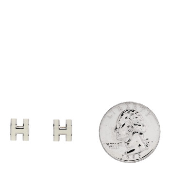 HERMES Palladium Lacquered Mini Pop H Earrings White