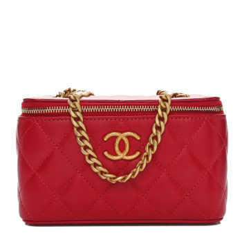 CHANEL Lambskin Quilted Small Pillow Crush Vanity Case With Chain Dark Red
