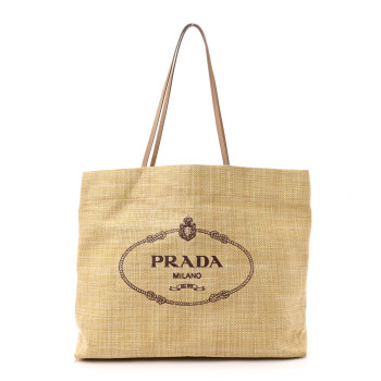 PRADA Raffia Logo Tote Naturale