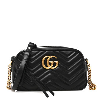 GUCCI Calfskin Matelasse Small GG Marmont Chain Shoulder Bag Black