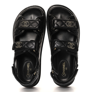 CHANEL Grained Calfskin Velcro Dad Sandals 37 Black