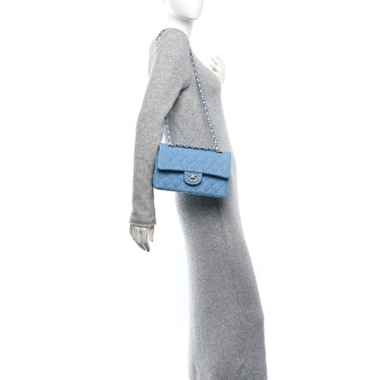 CHANEL Denim Quilted Small Double Flap Blue