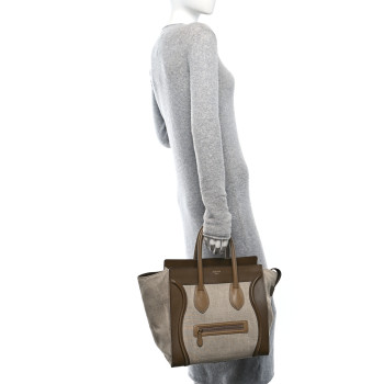 CELINE Natural Canvas Smooth Calfskin Mini Luggage Brown