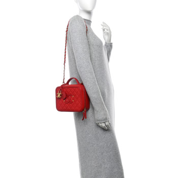 CHANEL Caviar Quilted Medium CC Filigree Vanity Case Red