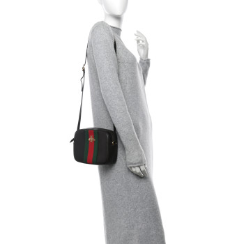 GUCCI Textured Calfskin Web Small Webby Bee Shoulder Bag Brown Coffee