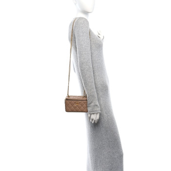 CHANEL Lambskin Quilted Small Pillow Crush Vanity Case With Chain Beige