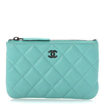 CHANEL Lambskin Quilted Small Cosmetic Case Turquoise