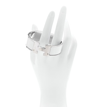 HERMES Enamel Wide Clic Clac H Bracelet GM White