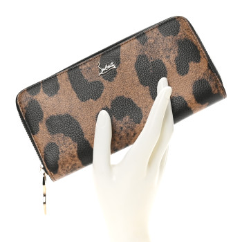 CHRISTIAN LOUBOUTIN Calfskin Empire Leopard Panettone Zip Around Wallet Brown Gold