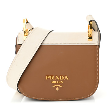 PRADA City Calf Pionniere Saddle Bag Cannella White