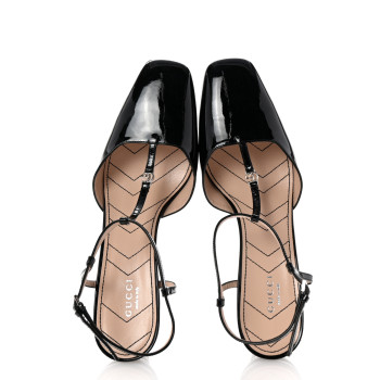GUCCI Patent Charlotte Petite GG 55mm Slingback Pumps 40 Black