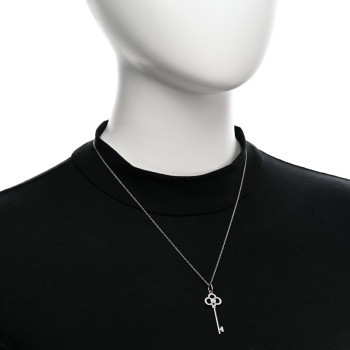 TIFFANY 18K White Gold Diamond Crown Key Pendant Necklace