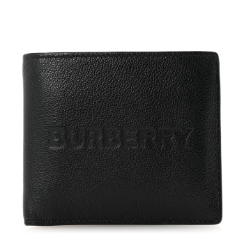 BURBERRY Grained Calfskin Embossed Logo Bi-Fold Wallet Black