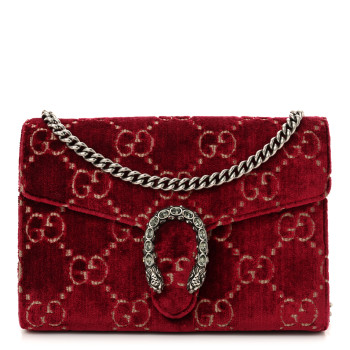 GUCCI Velvet GG Monogram Mini Dionysus Chain Wallet Red Cipria