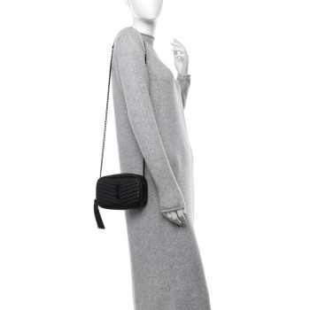SAINT LAURENT Grain De Poudre Matelasse Monochrome Monogram Mini Lou Camera Bag Black
