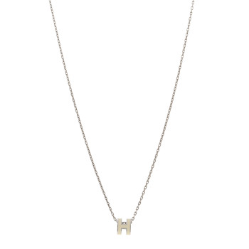 HERMES Lacquered Palladium Mini Pop H Pendant Necklace White