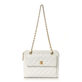 CHANEL Caviar CC Shoulder Bag White