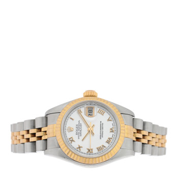 ROLEX Stainless Steel 18K Yellow Gold 26mm Oyster Perpetual Datejust Watch White Roman 79173