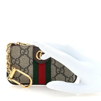 GUCCI GG Supreme Monogram Web Ophidia Key Case Beige New Acero
