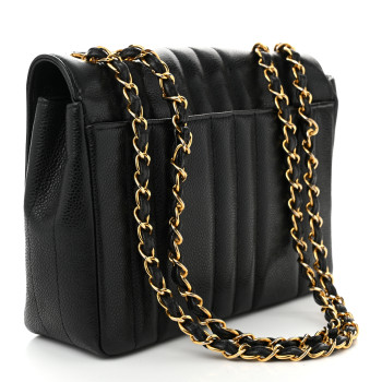 CHANEL Caviar Vertical Quilted Small Single Flap Black
