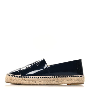 CHANEL Patent CC Espadrilles 40 Navy