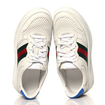 GUCCI Calfskin Web Perforated Womens Platform 55mm Sneakers 37 White Bright Splash