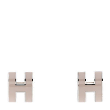 HERMES Palladium Lacquered Pop H Earrings Marron Glace