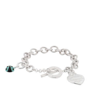 TIFFANY Sterling Silver Enamel Return To Tiffany Heart Tag Ladybug Toggle Bracelet Blue