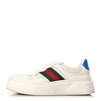 GUCCI Calfskin Web Perforated Womens Platform 55mm Sneakers 37 White Bright Splash