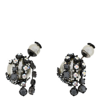 CHRISTIAN DIOR Pearl Crystal Tribales Butterfly Star Dangle Earrings Ruthenium Multicolor