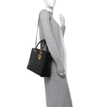 CHRISTIAN DIOR Patent Cannage Large Lady Dior Black