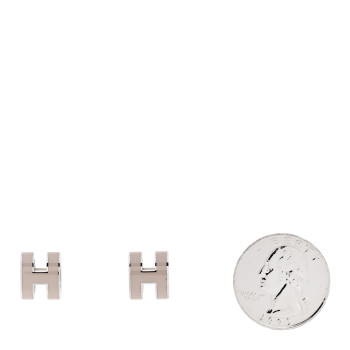 HERMES Palladium Lacquered Pop H Earrings Marron Glace