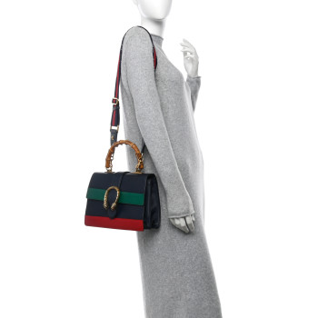 GUCCI Moon Calfskin Bamboo Web Medium Dionysus Top Handle Bag Blue Emerald Hibiscus Red